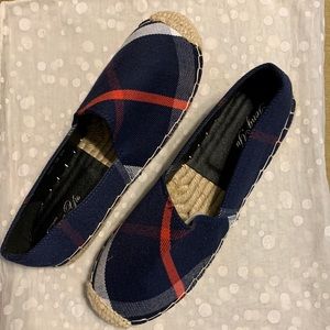 Blue, red and white Canvas Shoes.